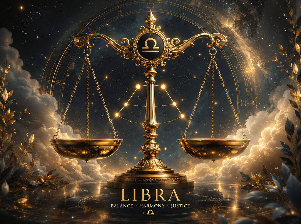 Libra Scales under a starry sky